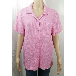 Lizsport pink and white checkered button up top